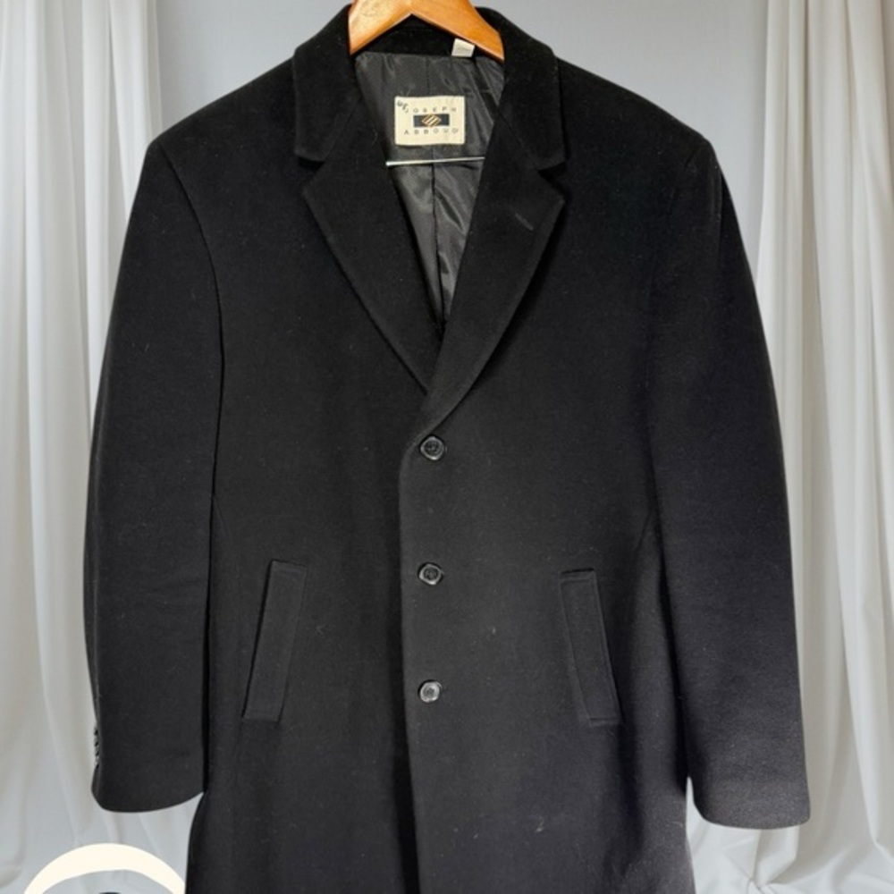 Joseph Abboud Black Wool Blend Overcoat Size 42